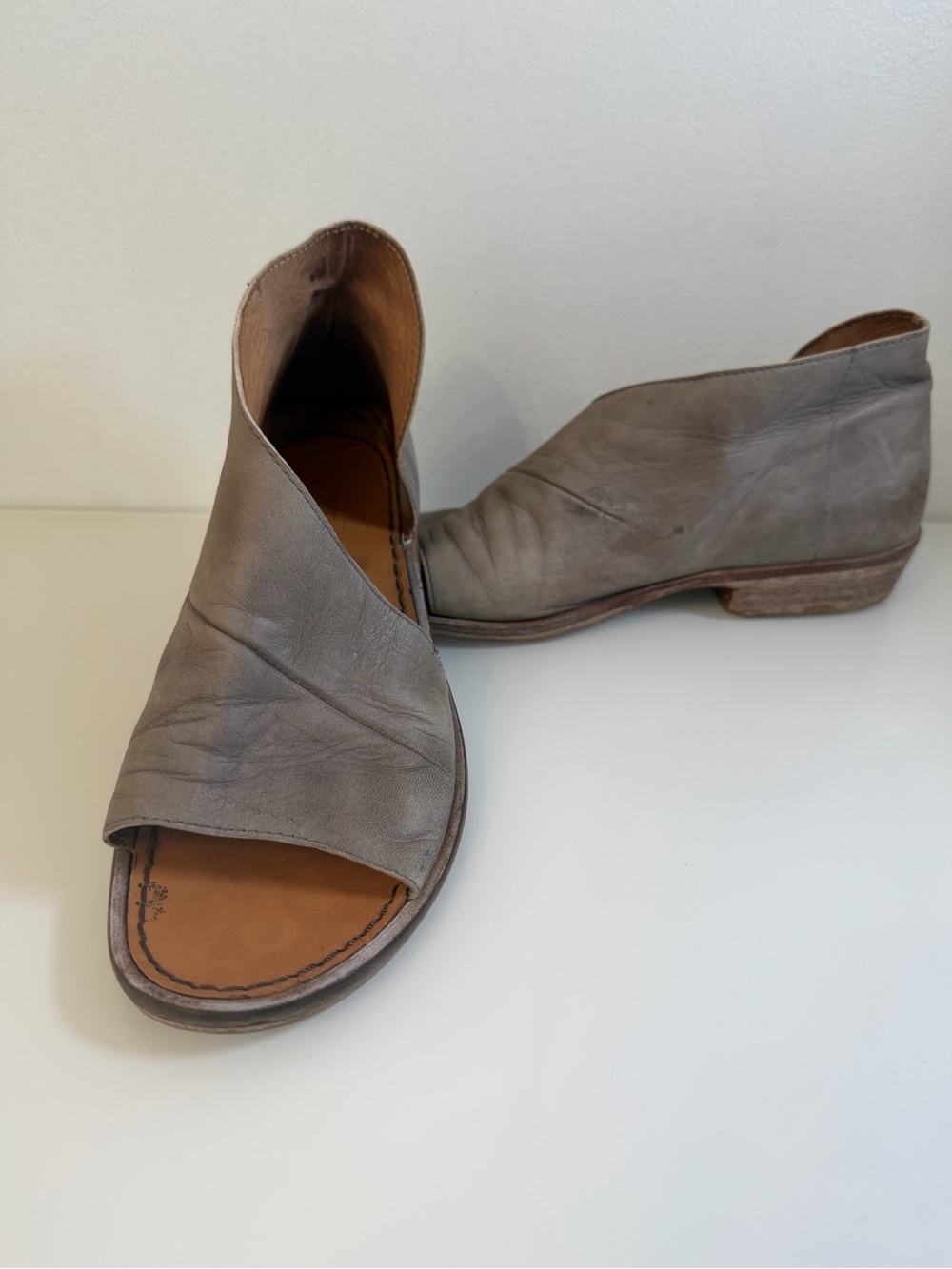 Free People Gray Open-Toe Leather Ankle Sandals Size 37